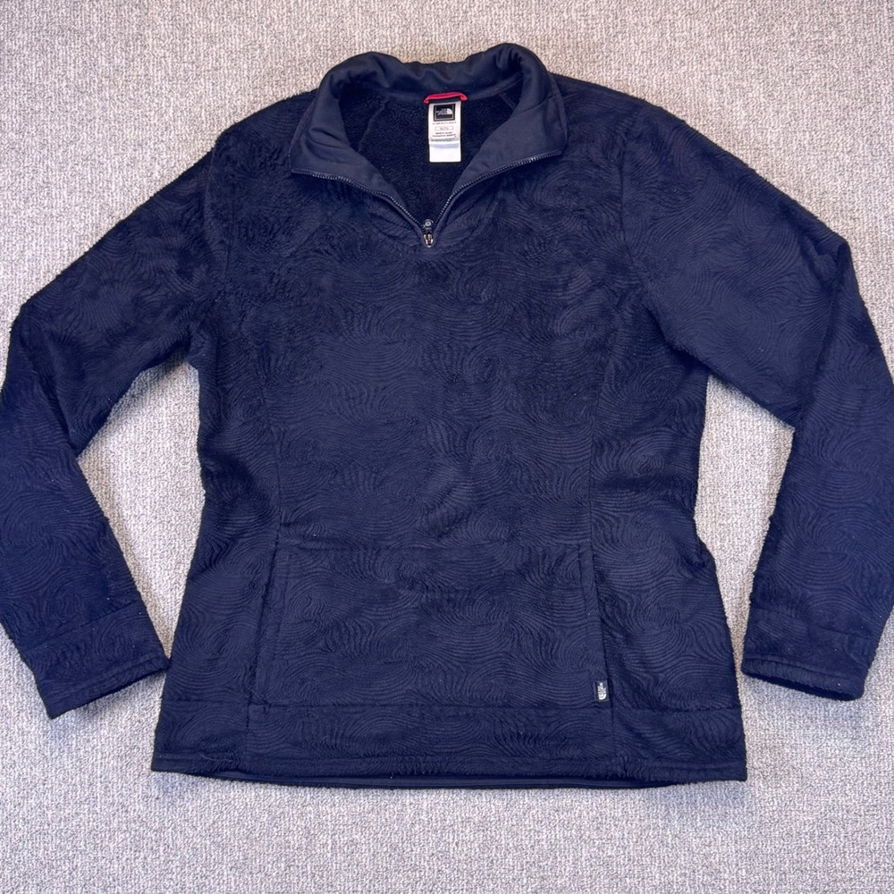 The North Face Womens XL Black Swirl High Pile Sherpa 1/4 Zip Fleece Pullover